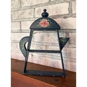 Cottage Core Tea Kettle Hand Painted Shelf